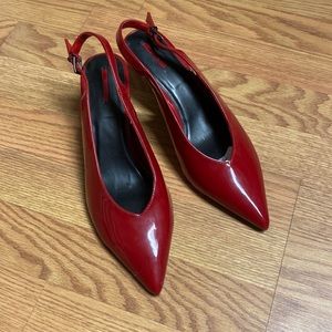Zara Bershka red patent sling back shoes